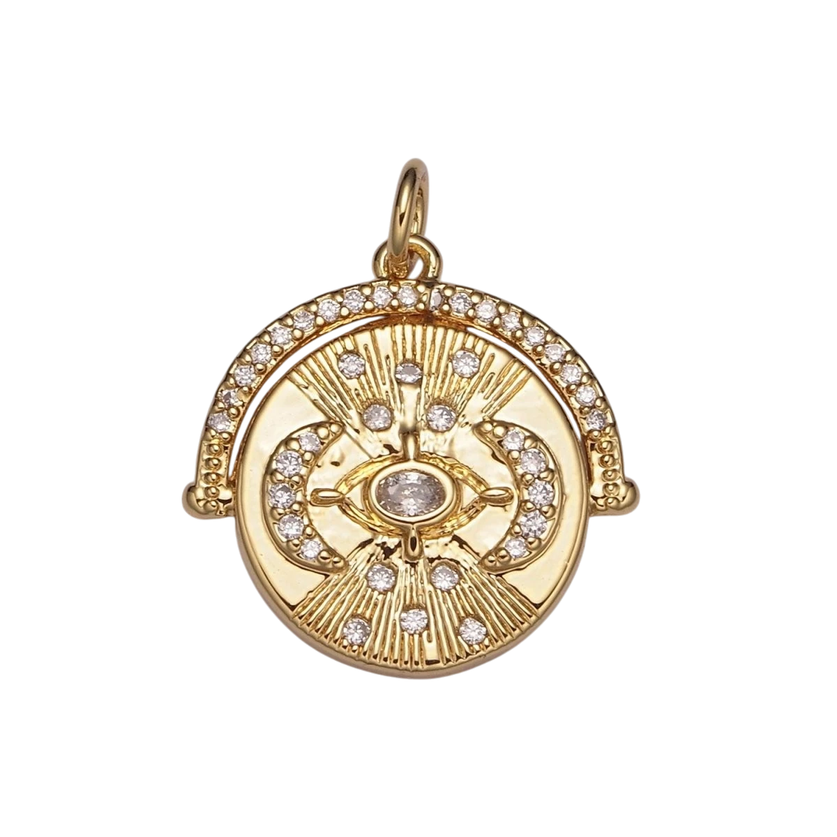 24K Gold Filled Triple Moon Pendant for Goddess Necklace Micro Pave Medallion Charm