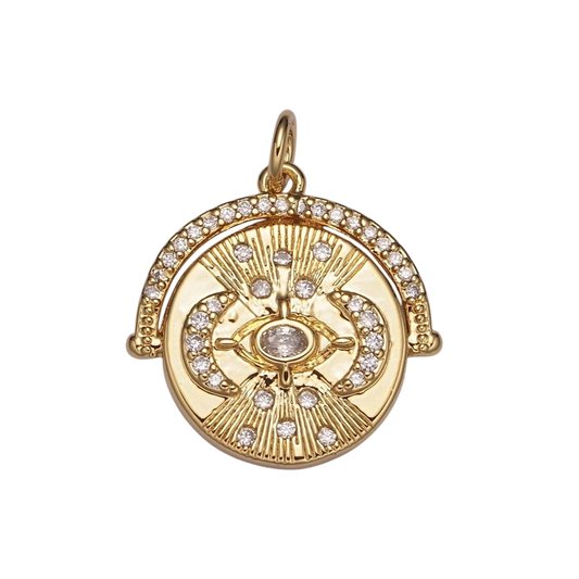 24K Gold Filled Triple Moon Pendant for Goddess Necklace Micro Pave Medallion Charm