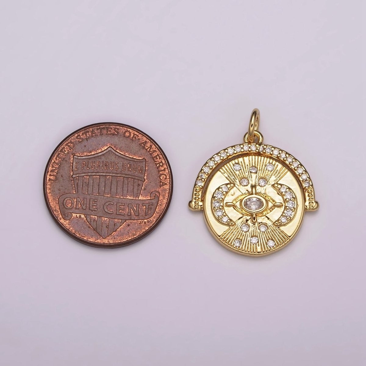 24K Gold Filled Triple Moon Pendant for Goddess Necklace Micro Pave Medallion Charm