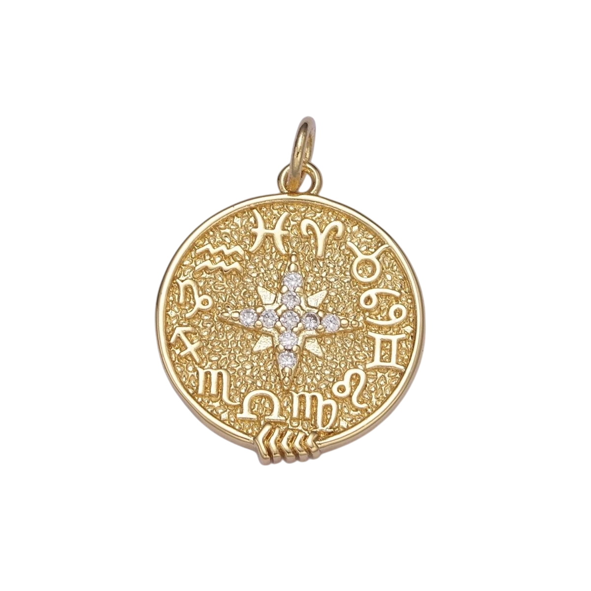 24K Gold Filled CZ North Star Sign Zodiac Horoscope Round Charm