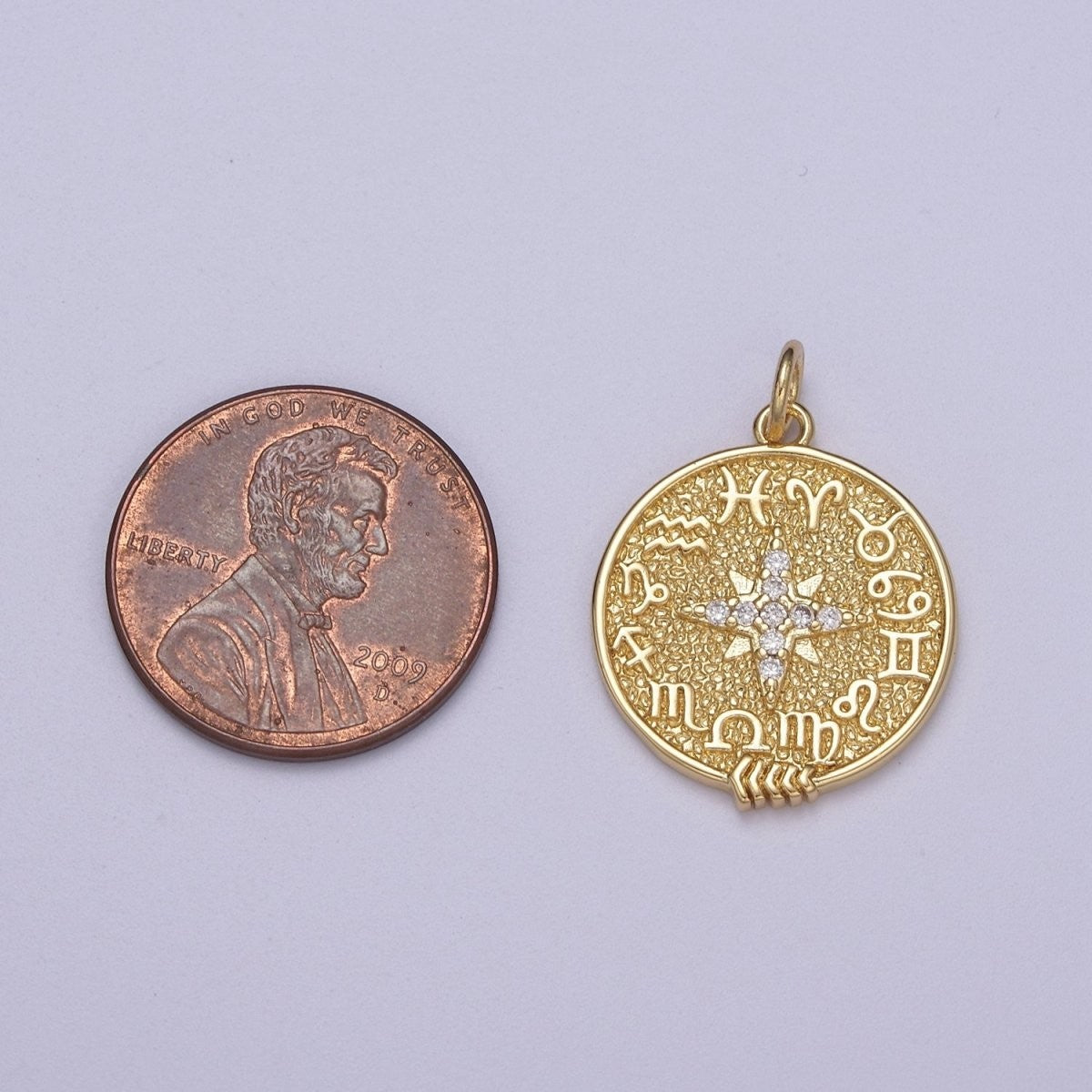 24K Gold Filled CZ North Star Sign Zodiac Horoscope Round Charm