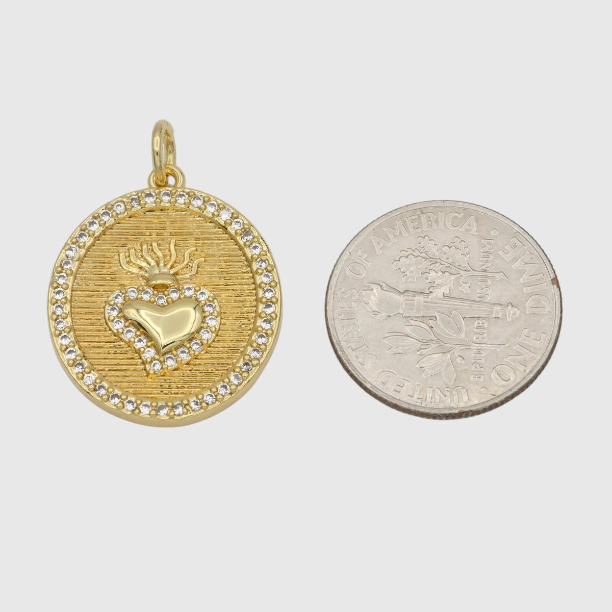 25x18mm 24k Gold Fill Milagro Heart charm Micro Pave Heart Coin Medallion