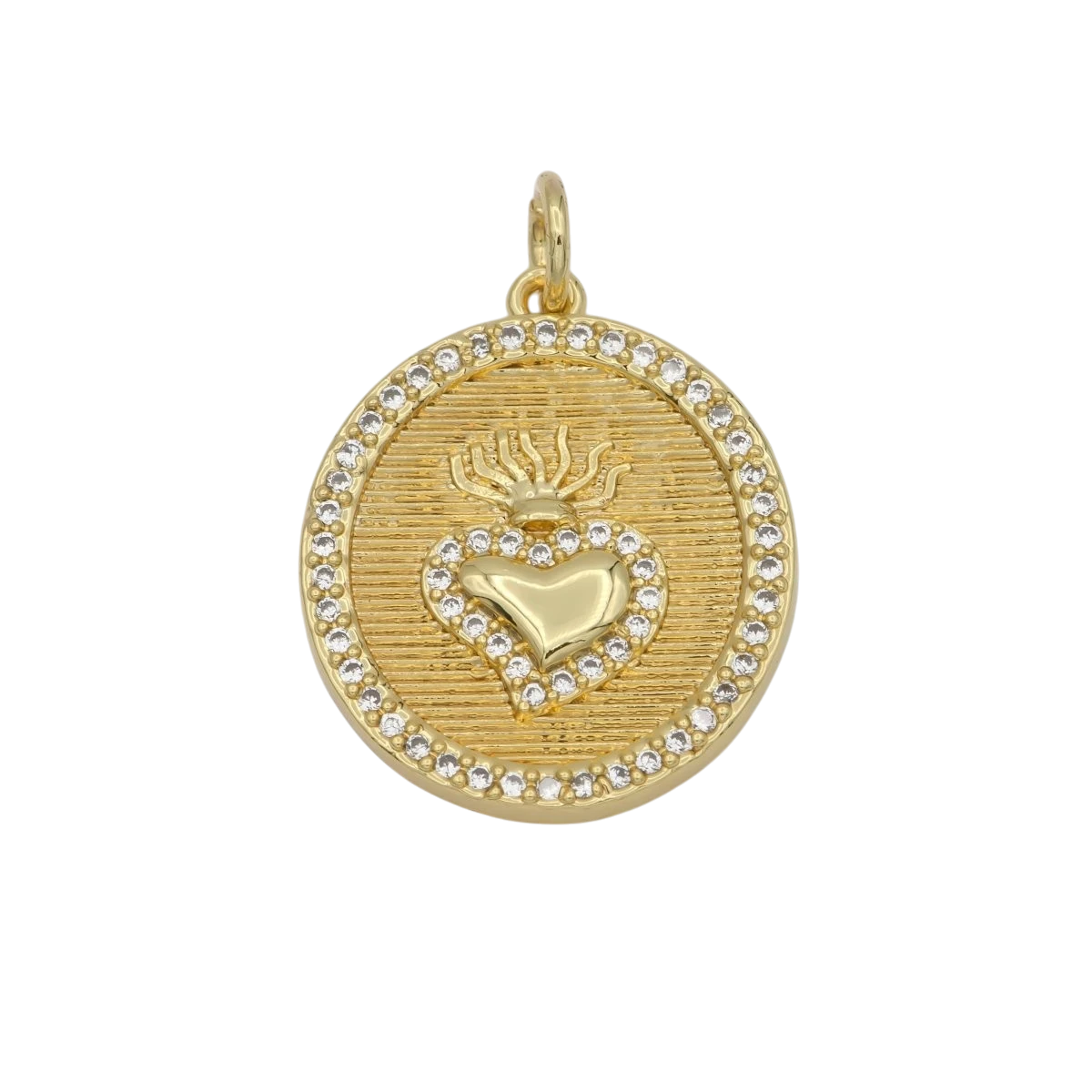 25x18mm 24k Gold Fill Milagro Heart charm Micro Pave Heart Coin Medallion