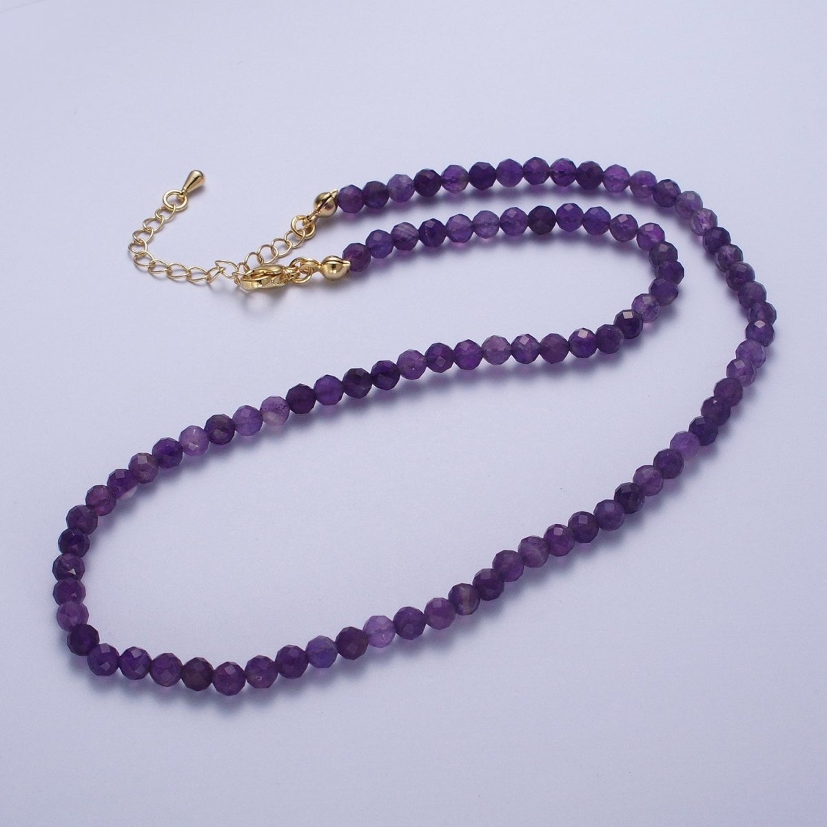 Beautiful 4.3mm Multifaceted Dark Purple Amethyst Gemstone 16.5 Inch Choker Necklace