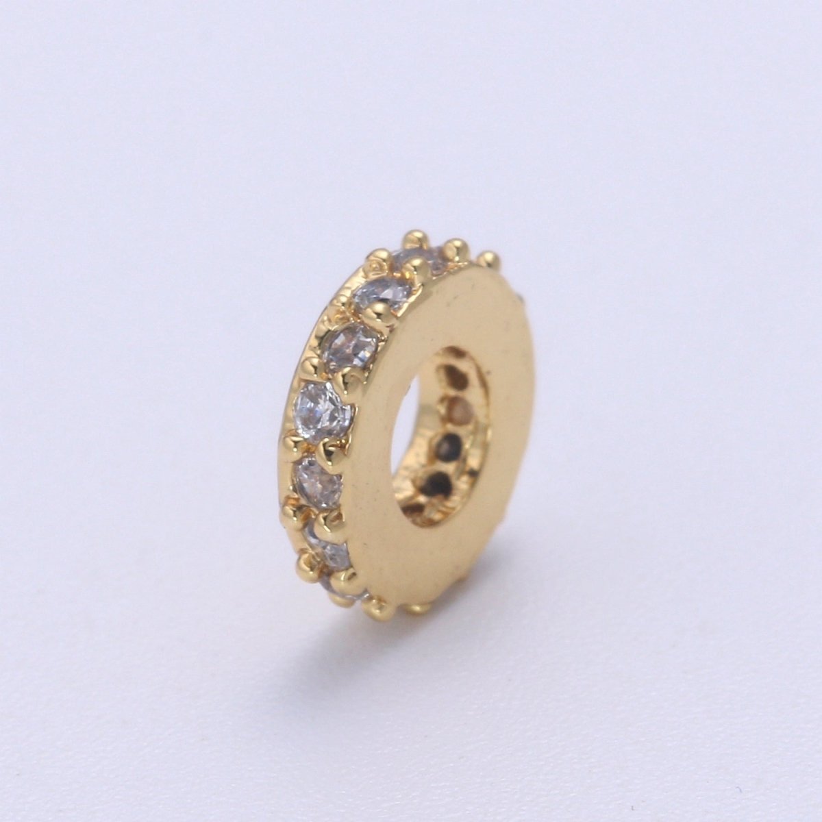 Gold Filled 6mm CZ Micro Pave Round Wheel Spacer Bead Cubic Zirconia Rondelle Spacer Bead