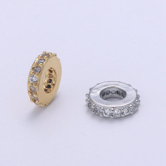 Gold Filled 6mm CZ Micro Pave Round Wheel Spacer Bead Cubic Zirconia Rondelle Spacer Bead