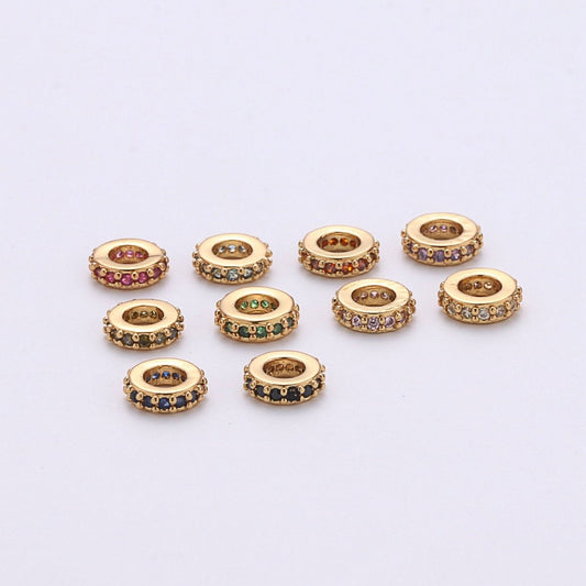 CZ Micro Pave 6mm Rondelle Big Hole Spacer Bead Cubic Zirconia Large Hole Spacer Bead Sliding Bead