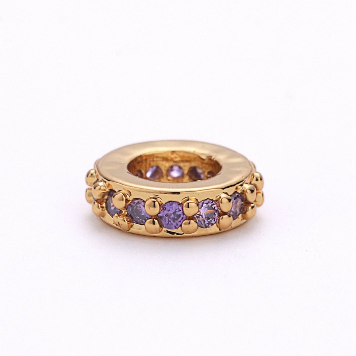 CZ Micro Pave 6mm Rondelle Big Hole Spacer Bead Cubic Zirconia Large Hole Spacer Bead Sliding Bead
