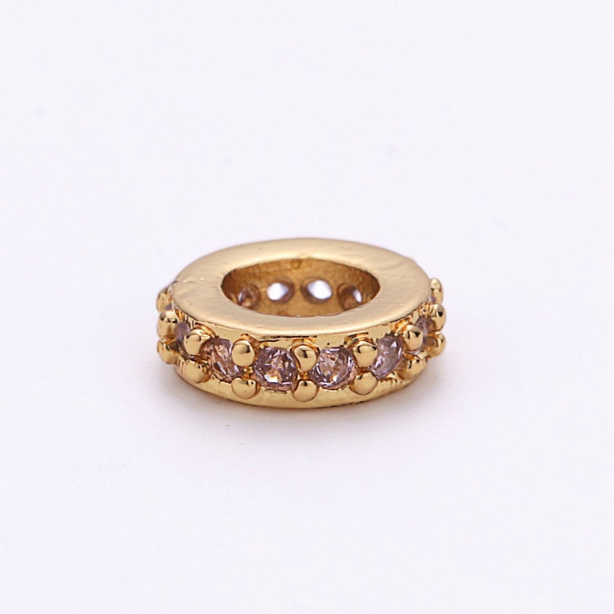 CZ Micro Pave 6mm Rondelle Big Hole Spacer Bead Cubic Zirconia Large Hole Spacer Bead Sliding Bead