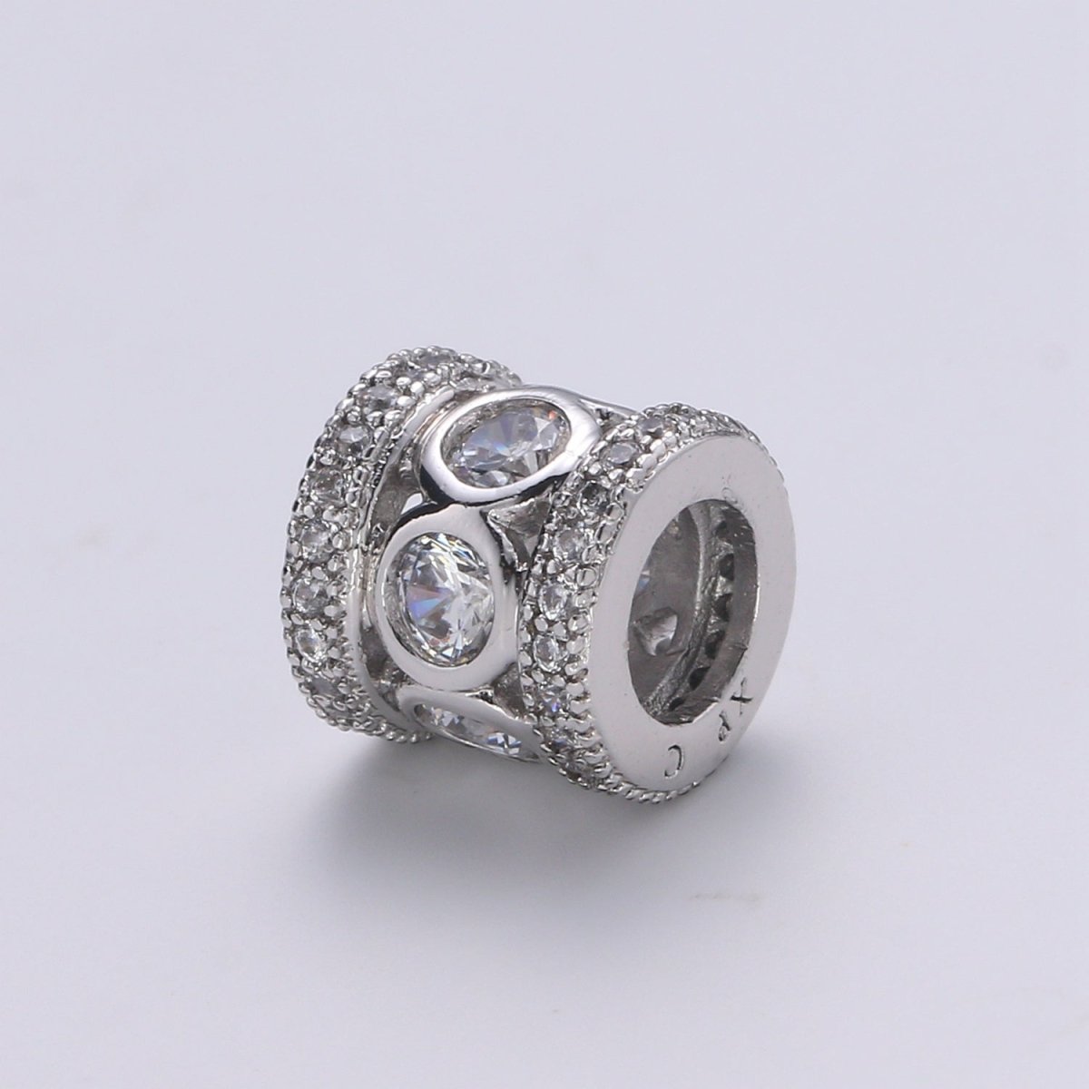 White Gold-Filled 8mm Micro Pave Spacer Beads Drum Tube Gold Beads with CZ Paved 4mm Large Hole Gold Spacer