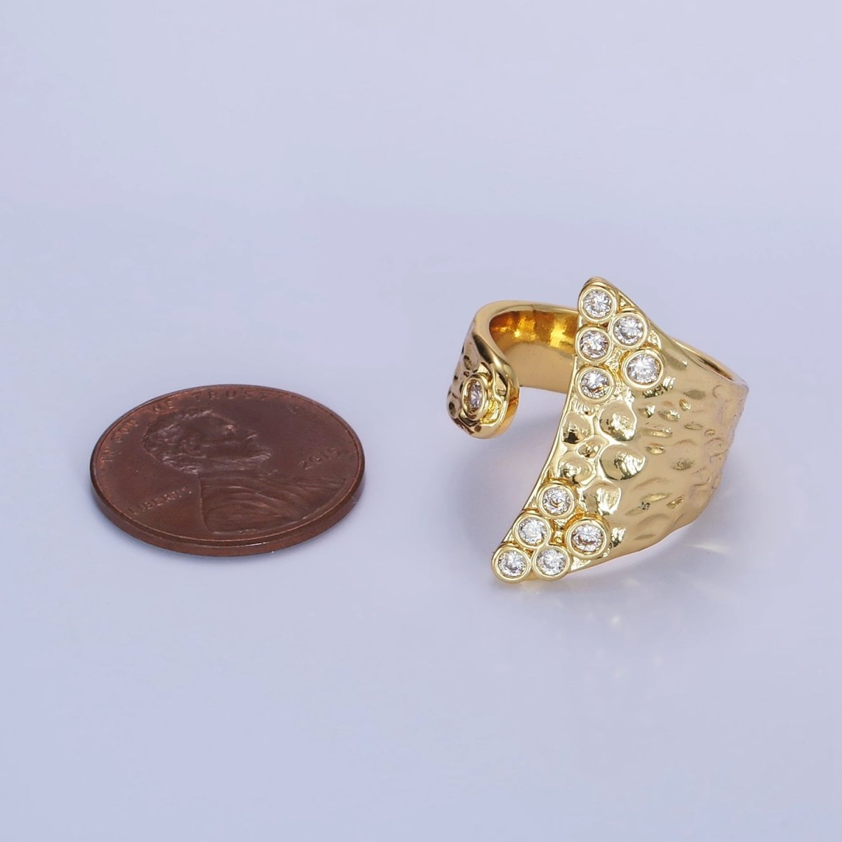 Vogue 14K Gold Filled Round CZ Hammered Wrap Ring