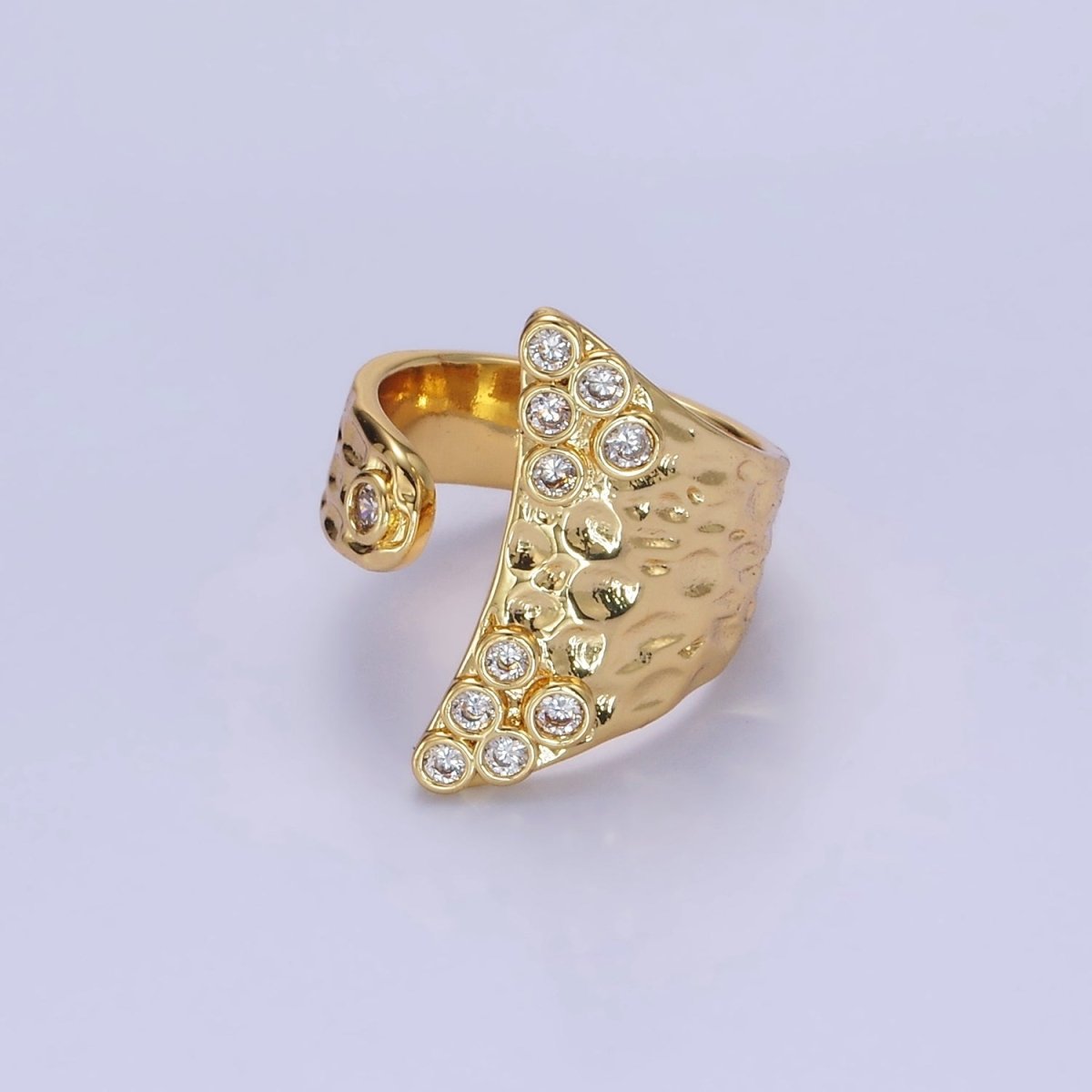 Vogue 14K Gold Filled Round CZ Hammered Wrap Ring