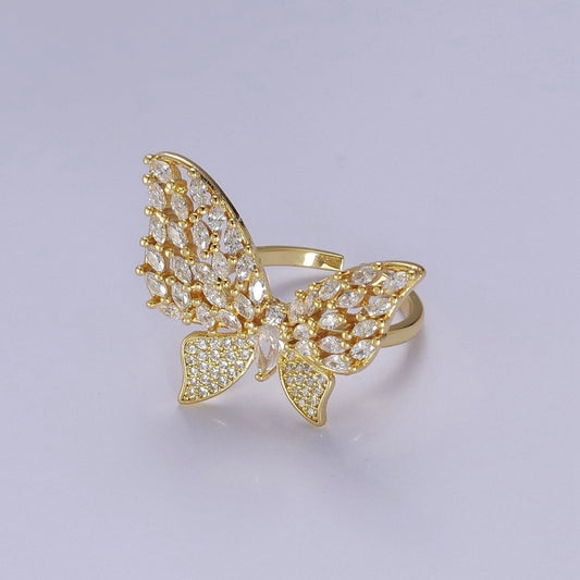 Big CZ Butterfly Ring | Adjustable Statement Ring in 14k Gold Filled