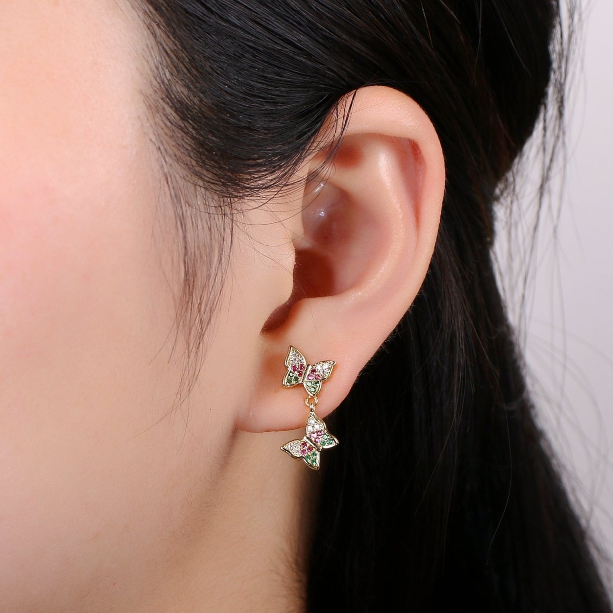 Butterfly Earring 24K Gold Pave CZ Stud Earring Micro Pave Animal Jewelry for Gift Dangle Mariposa Earrings