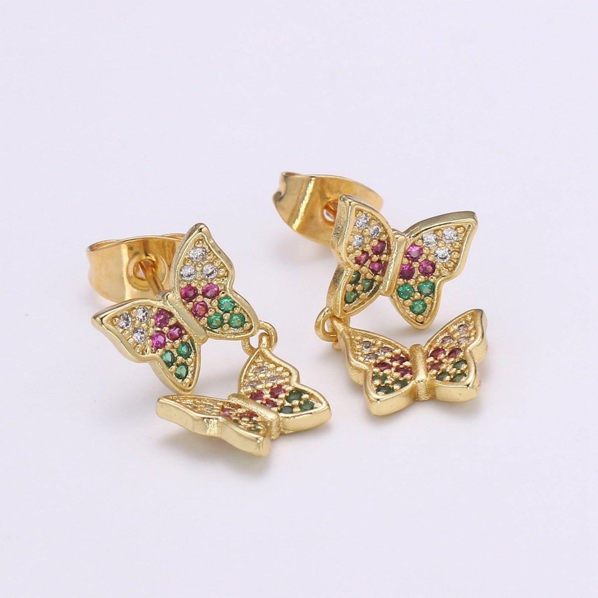Butterfly Earring 24K Gold Pave CZ Stud Earring Micro Pave Animal Jewelry for Gift Dangle Mariposa Earrings