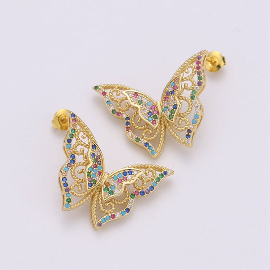 Butterfly Filagree earrings, Mariposa Butterfly stud earrings, Statement earrings, Micro Pave Stud delicate studs