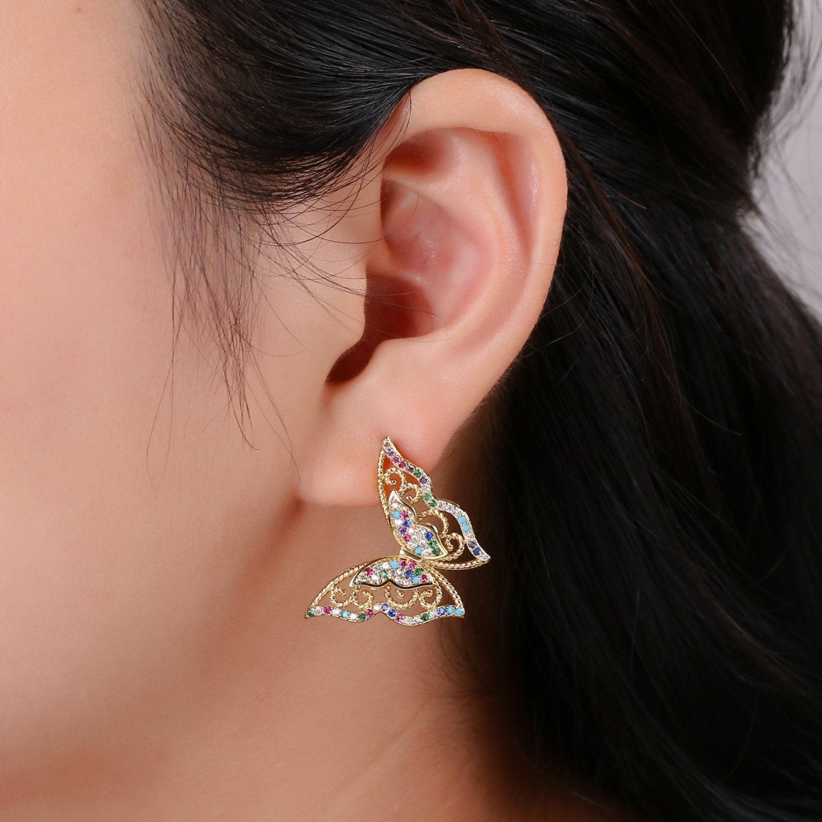Butterfly Filagree earrings, Mariposa Butterfly stud earrings, Statement earrings, Micro Pave Stud delicate studs