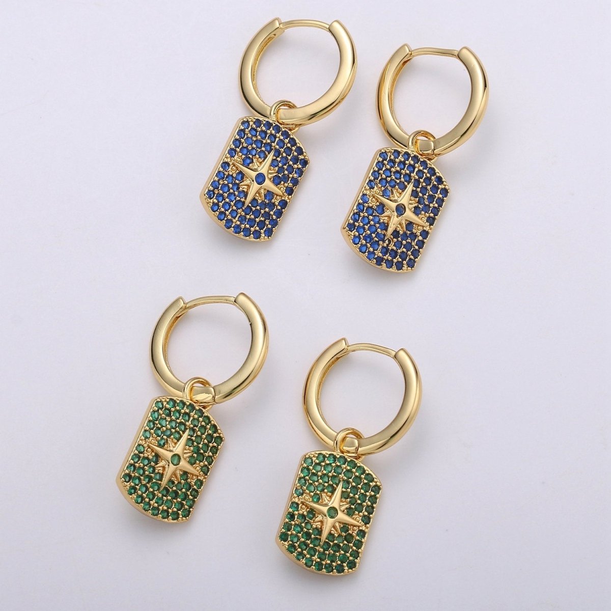 Celestial Star Earrings Celestial Star Huggie Earrings Green and Blue Pave Hoop Earrings Hoop Earrings