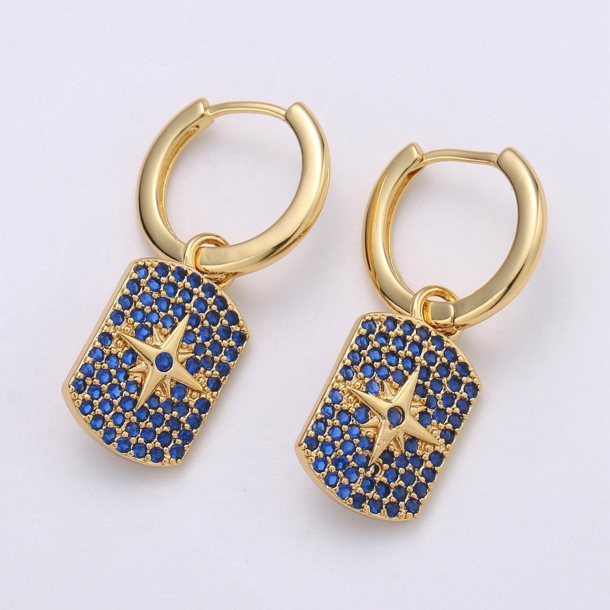 Celestial Star Earrings Celestial Star Huggie Earrings Green and Blue Pave Hoop Earrings Hoop Earrings