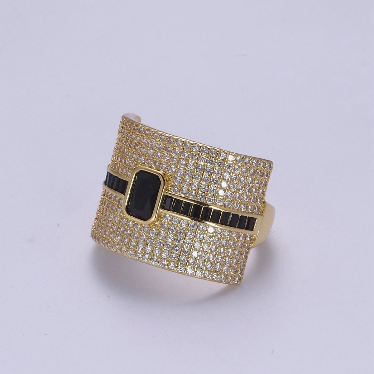 Chunky Statement Cubic Zirconia 24K Gold-Filled Micro Pave Adjustable Open Ring