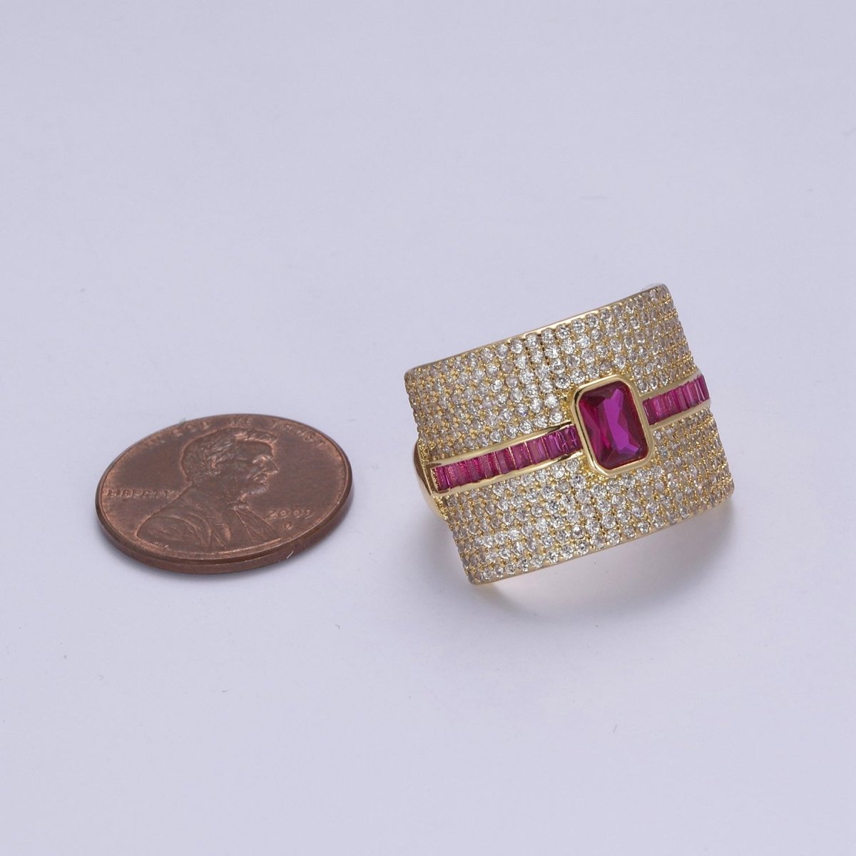 Chunky Statement Cubic Zirconia 24K Gold-Filled Micro Pave Adjustable Open Ring