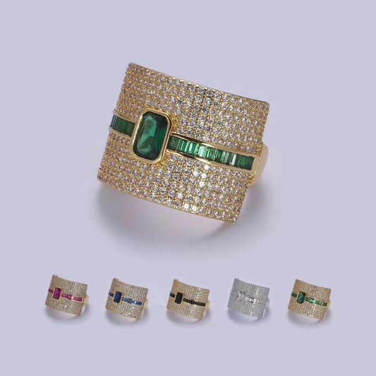 Chunky Statement Cubic Zirconia 24K Gold-Filled Micro Pave Adjustable Open Ring
