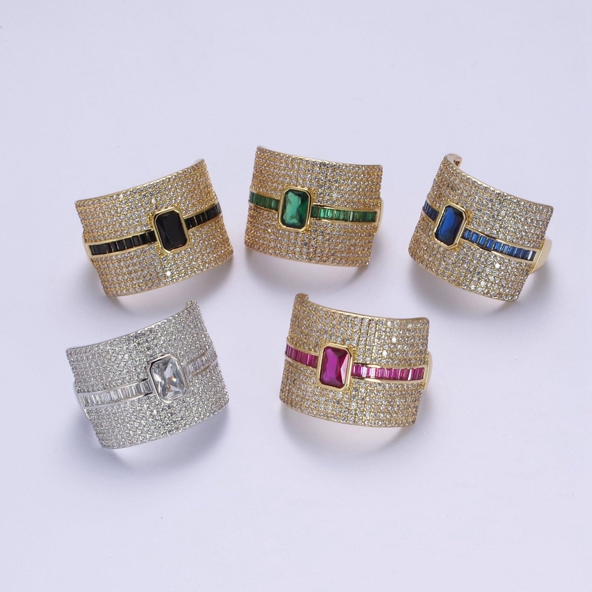 Chunky Statement Cubic Zirconia 24K Gold-Filled Micro Pave Adjustable Open Ring