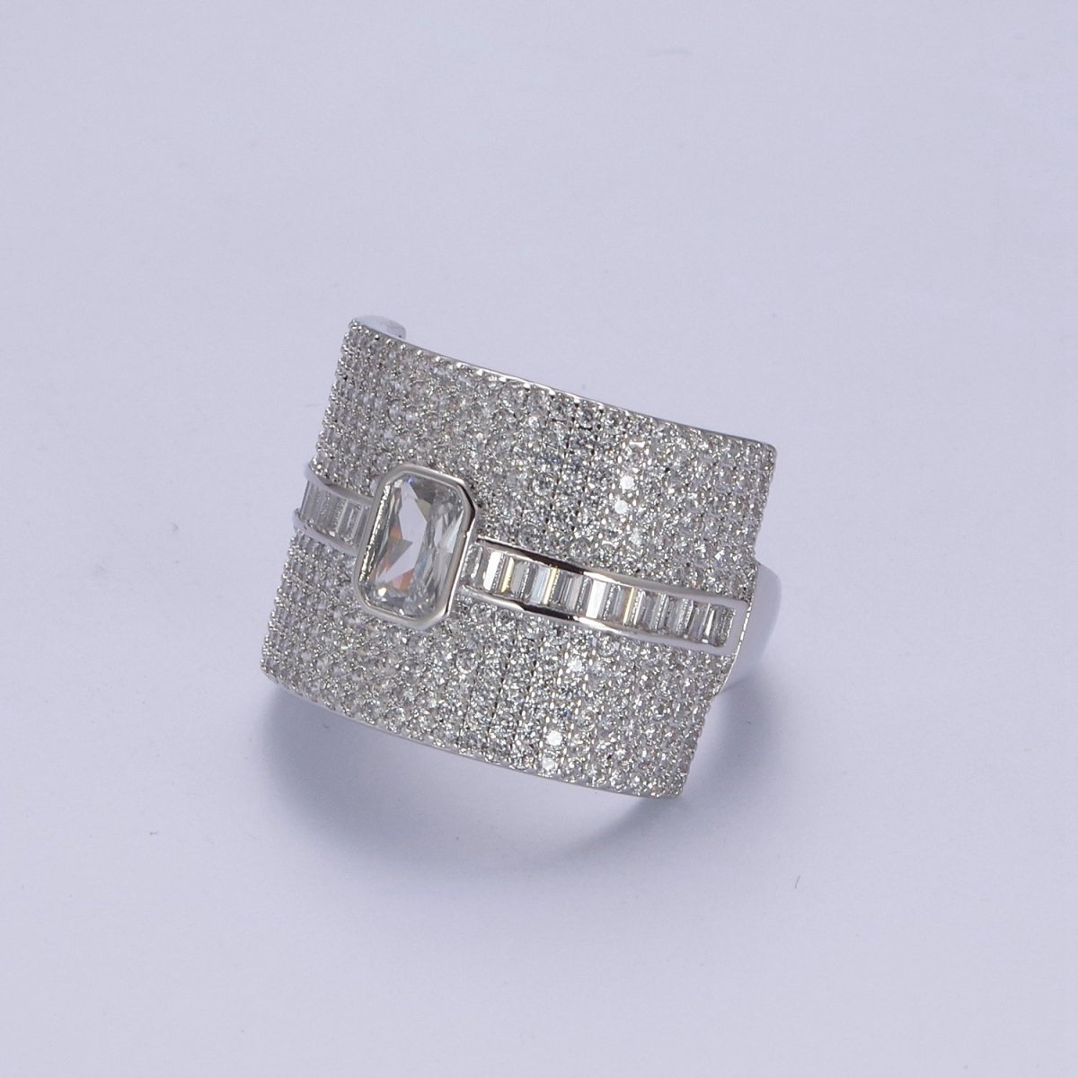 Chunky Statement Cubic Zirconia 24K Gold-Filled Micro Pave Adjustable Open Ring
