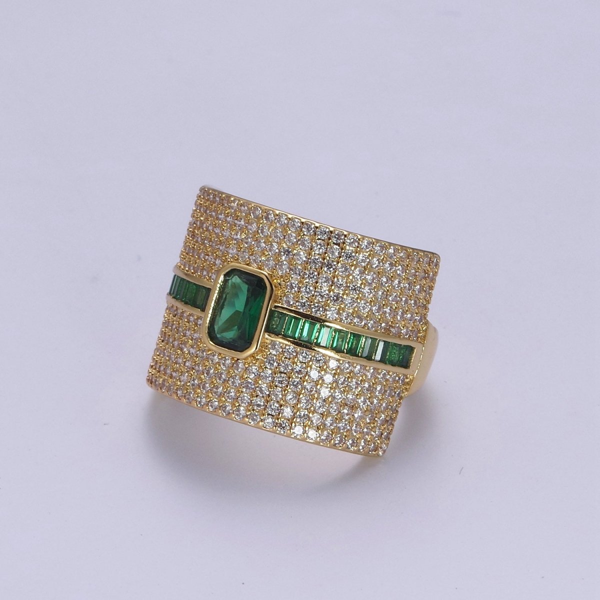 Chunky Statement Cubic Zirconia 24K Gold-Filled Micro Pave Adjustable Open Ring