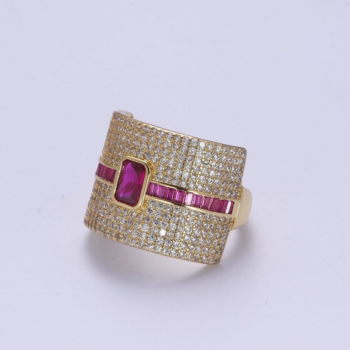 Chunky Statement Cubic Zirconia 24K Gold-Filled Micro Pave Adjustable Open Ring