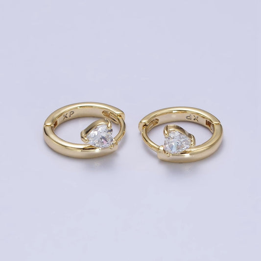Clear CZ Heart Spiral 12mm Gold Cartilage Minimalist Huggie Earrings