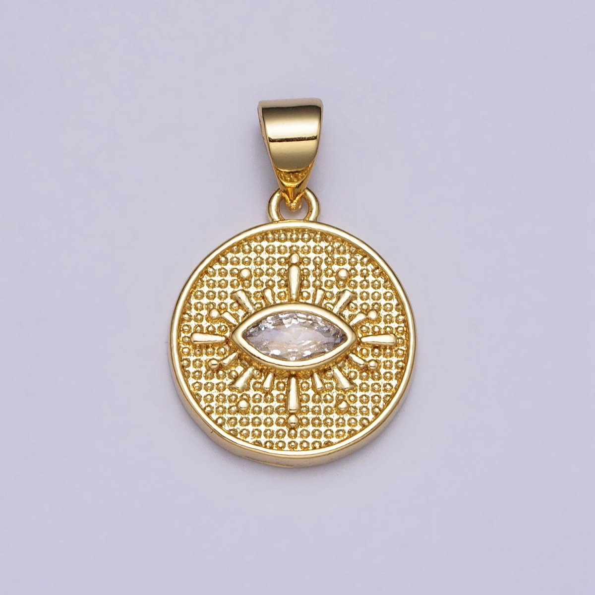 Clear 27mm Evil Eye CZ Beaded Round Celestial Coin Gold Pendant