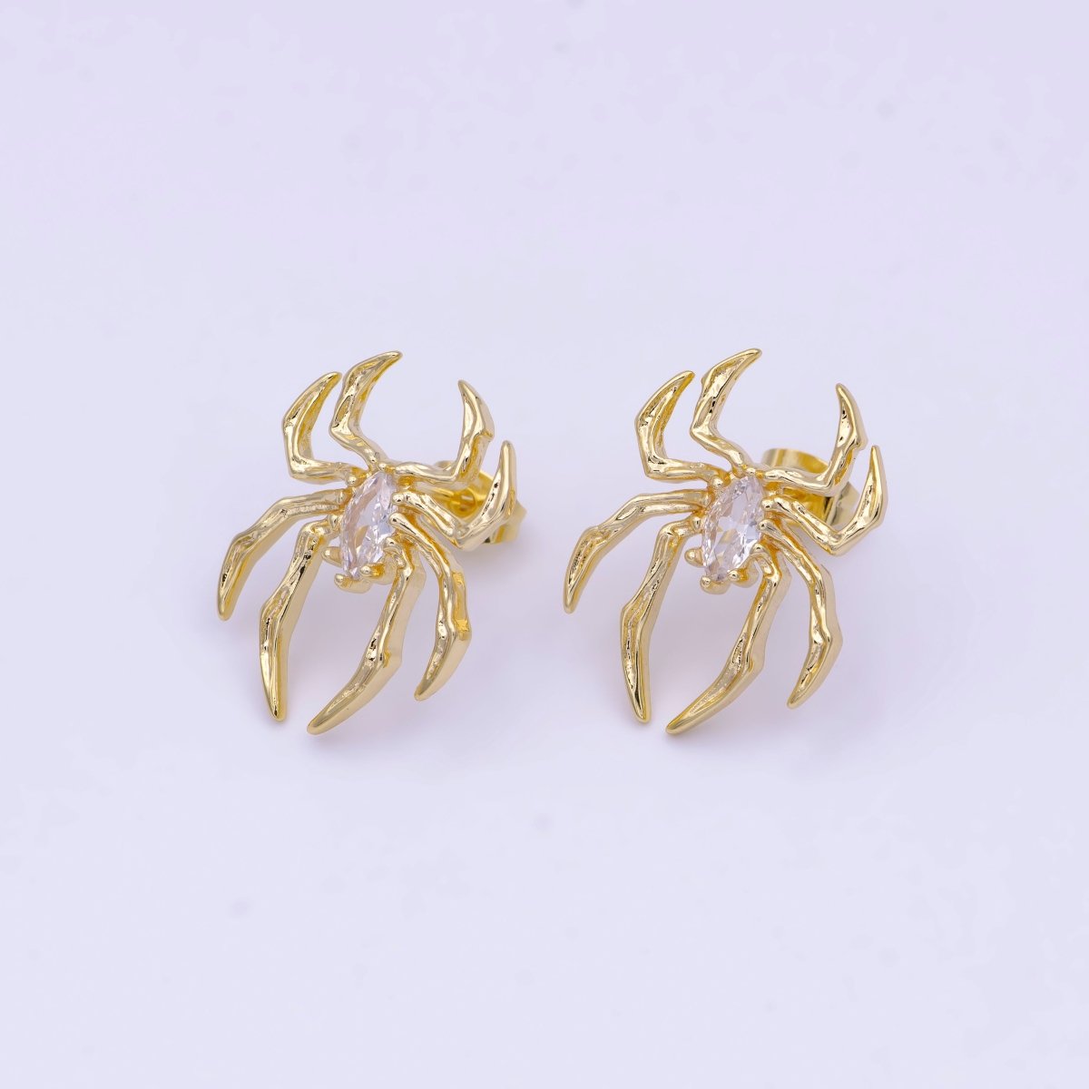 Clear Marquise Spider Black Widow Gold Studs Earrings