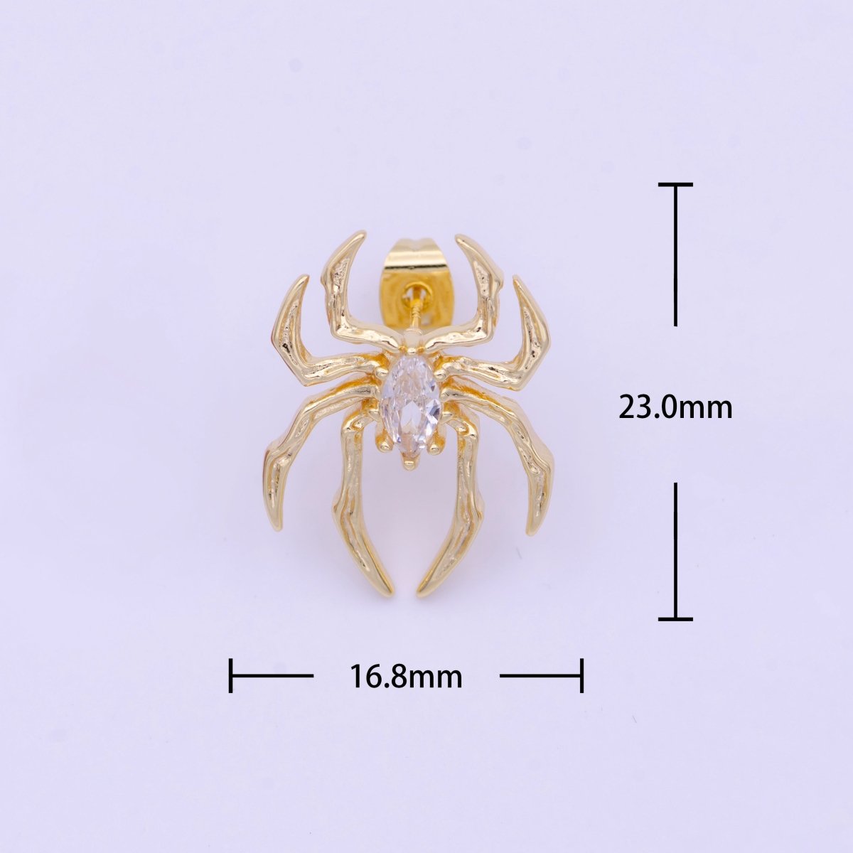 Clear Marquise Spider Black Widow Gold Studs Earrings
