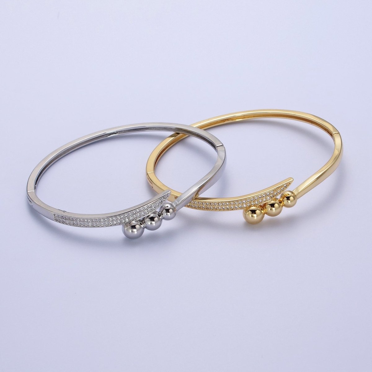 Clear Micro Paved CZ Rounded Beaded Bubble Ball Bangle Bracelet in Gold