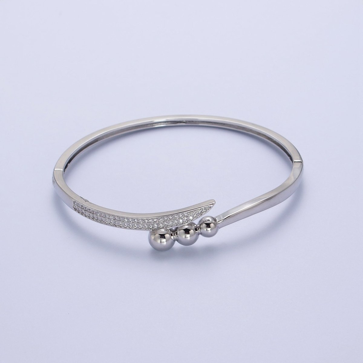 Clear Micro Paved CZ Rounded Beaded Bubble Ball Bangle Bracelet in Gold
