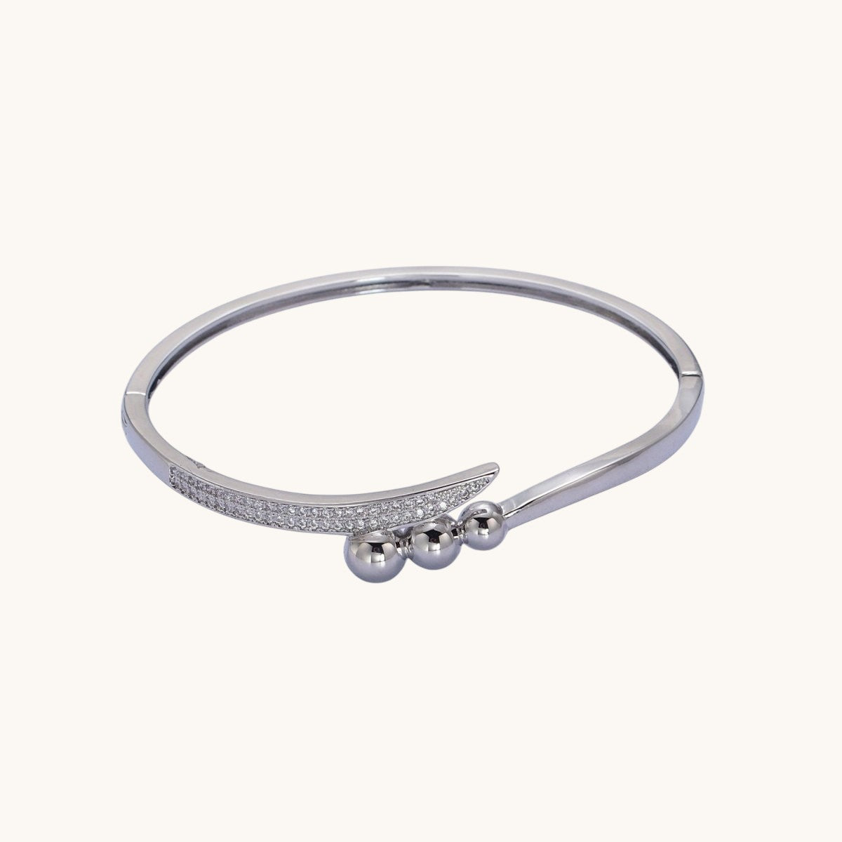 Clear Micro Pave CZ Rounded Beaded Bubble Ball Bangle Bracelet in Gold