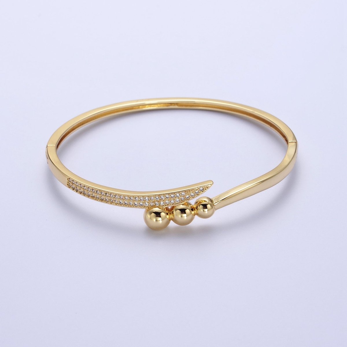 Clear Micro Paved CZ Rounded Beaded Bubble Ball Bangle Bracelet in Gold