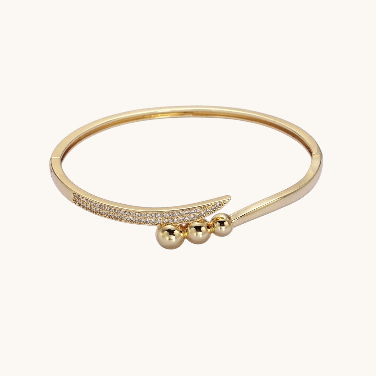 Clear Micro Pave CZ Rounded Beaded Bubble Ball Bangle Bracelet in Gold