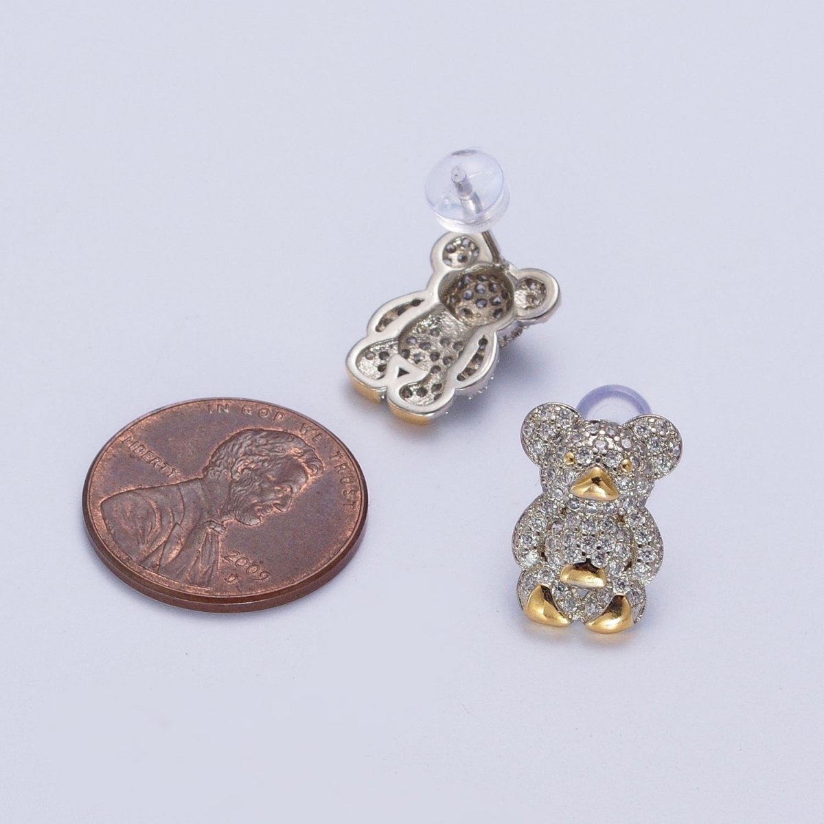 Clear Micro Pave Gold Teddy Bear Stud Earrings for Her