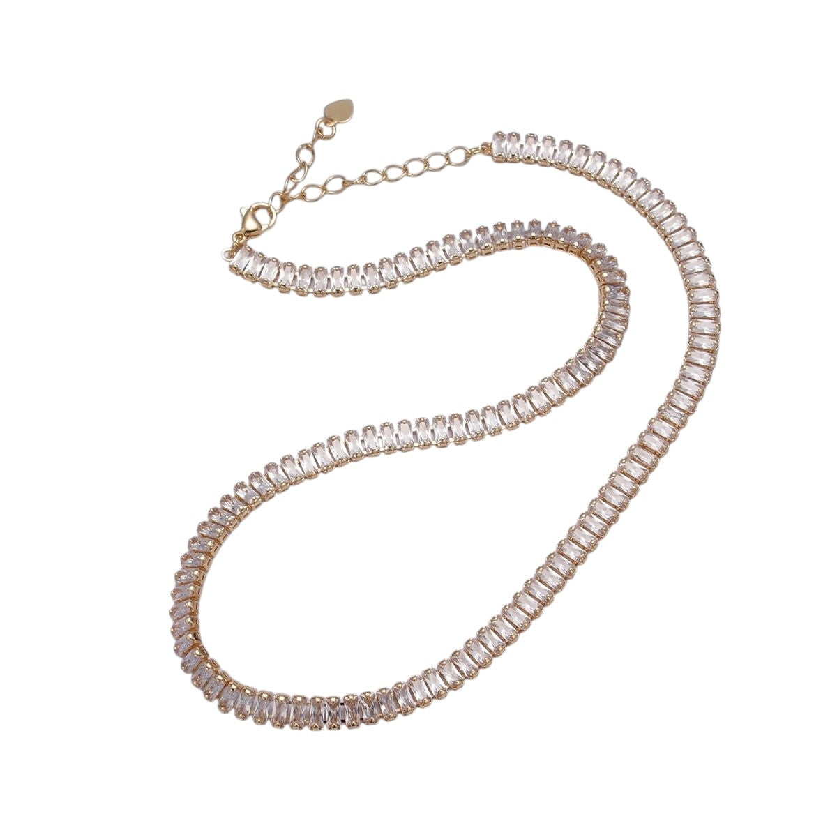 Gorgeous Color Tennis Baguette Necklace 24k Gold Filled CZ Chain Necklace Layer Colorful