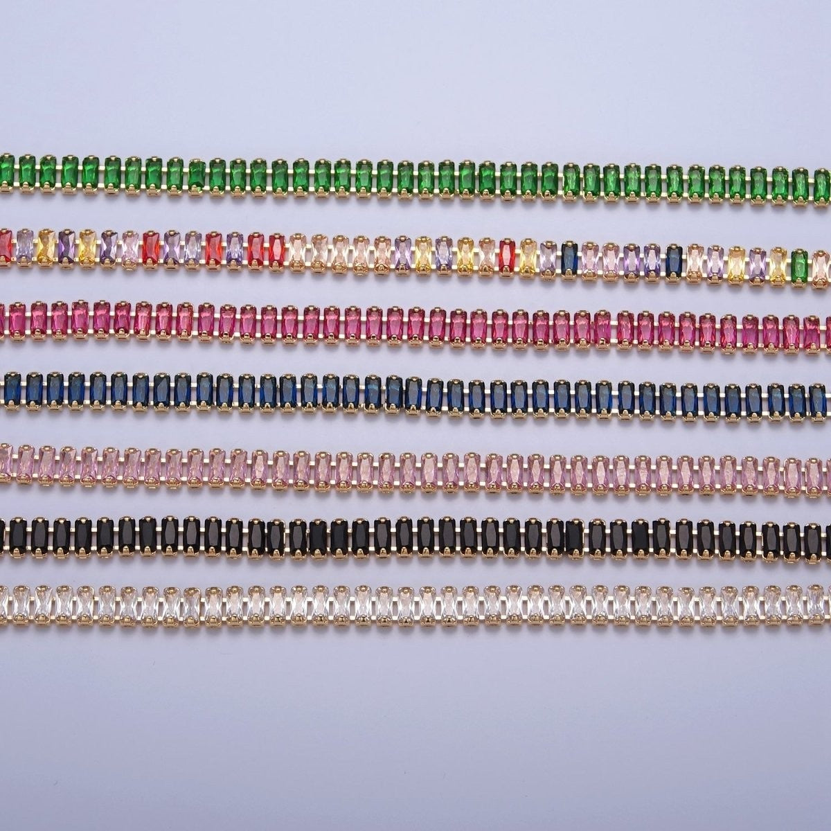 Gorgeous Color Tennis Baguette Necklace 24k Gold Filled CZ Chain Necklace Layer Colorful