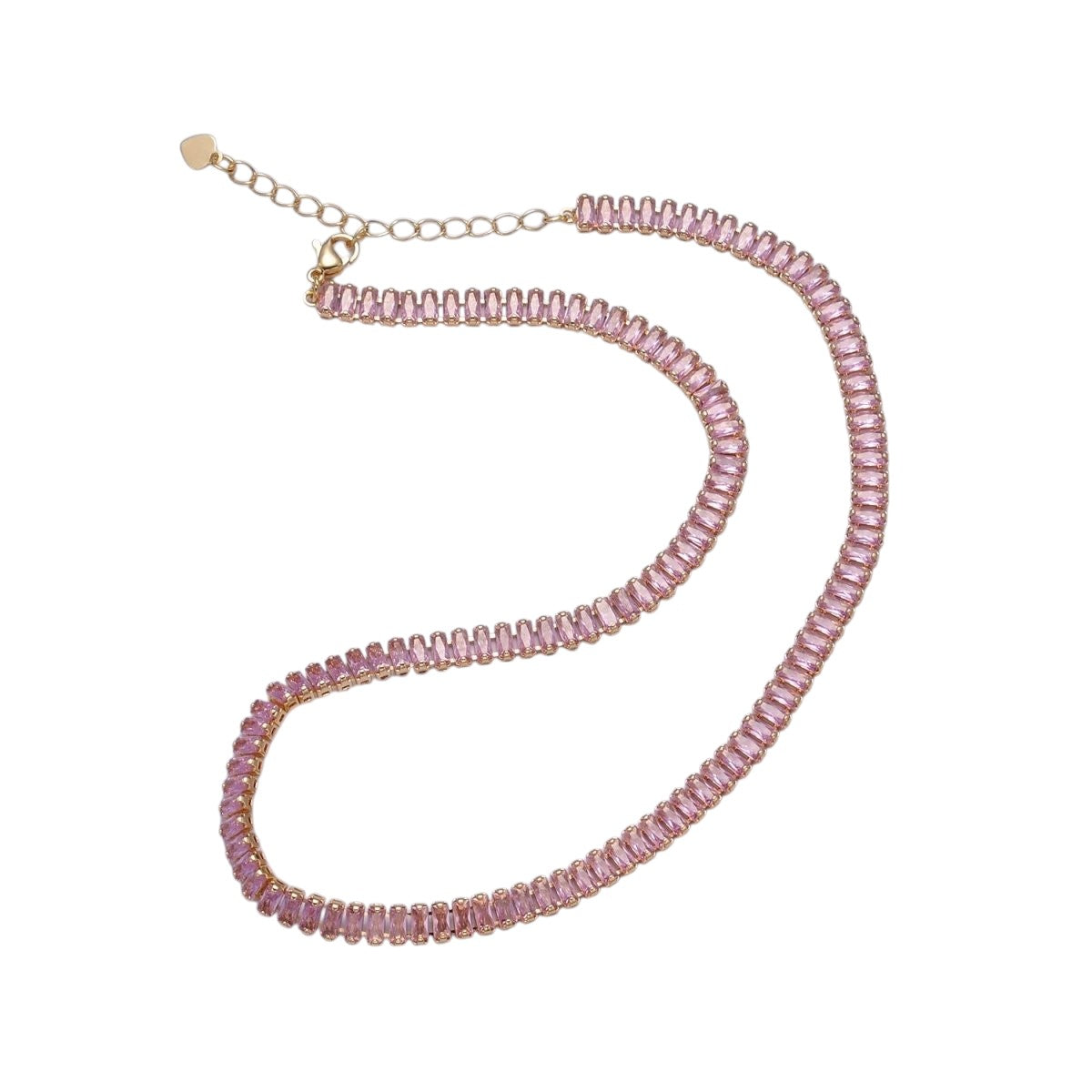 Gorgeous Color Tennis Baguette Necklace 24k Gold Filled CZ Chain Necklace Layer Colorful