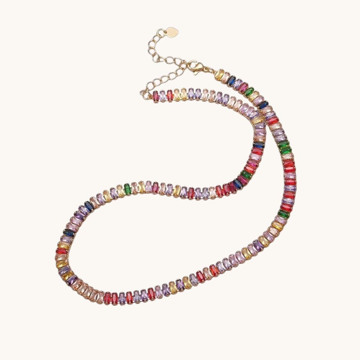 Gorgeous Color Tennis Baguette Necklace 24k Gold Filled CZ Chain Necklace Layer Colorful