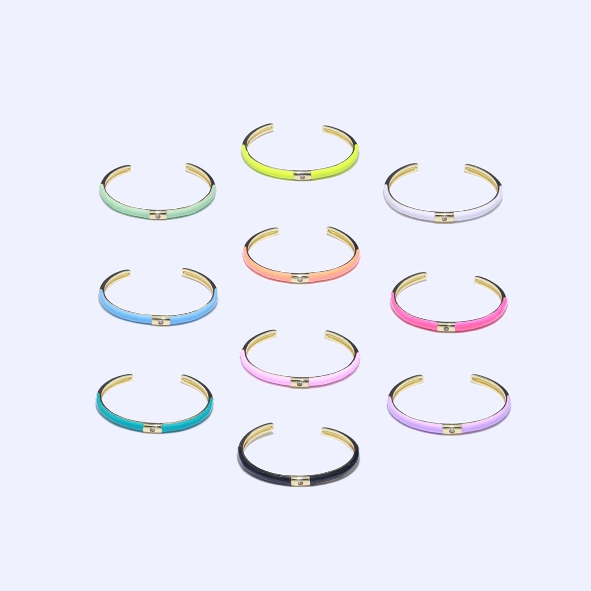 Colorful Enamel Stackable Bangle Bracelet 14K Gold-Filled CZ Enamel Bangle Bracelet