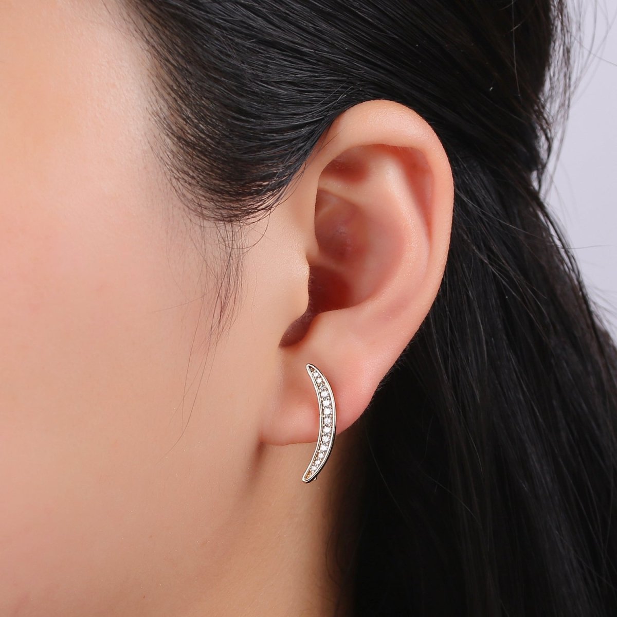 Crescent Moon Ear Climbers-Moon Earrings, Silver Ear Crawlers, Ear Climbers, Half Moon Earrings