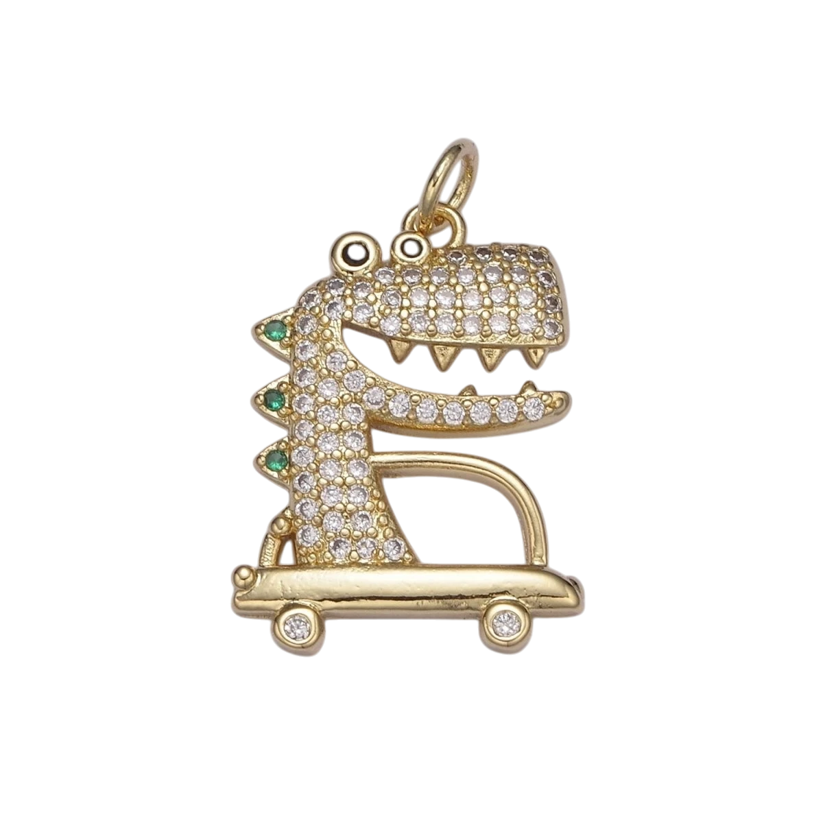 Cute 25mm x 16mm Gold Dinosaur Micro Pave Crocodile Charm Animal Alligator Pendant Charm