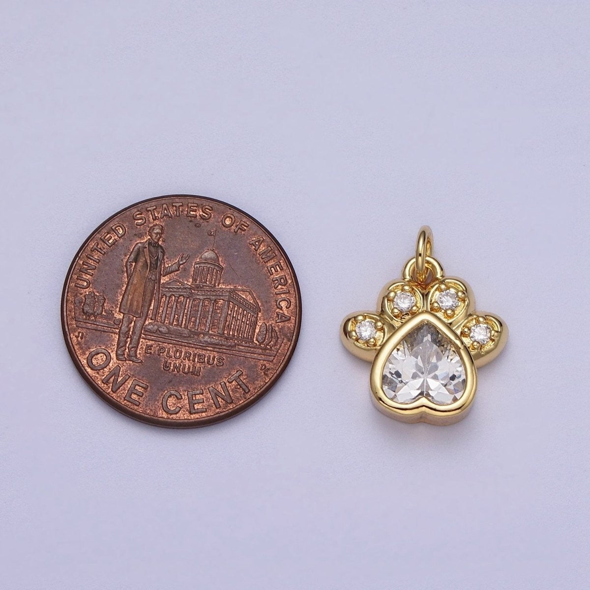 Cute 17mm x 12mm Paw Print Clear Cubic Zirconia Gold Charm