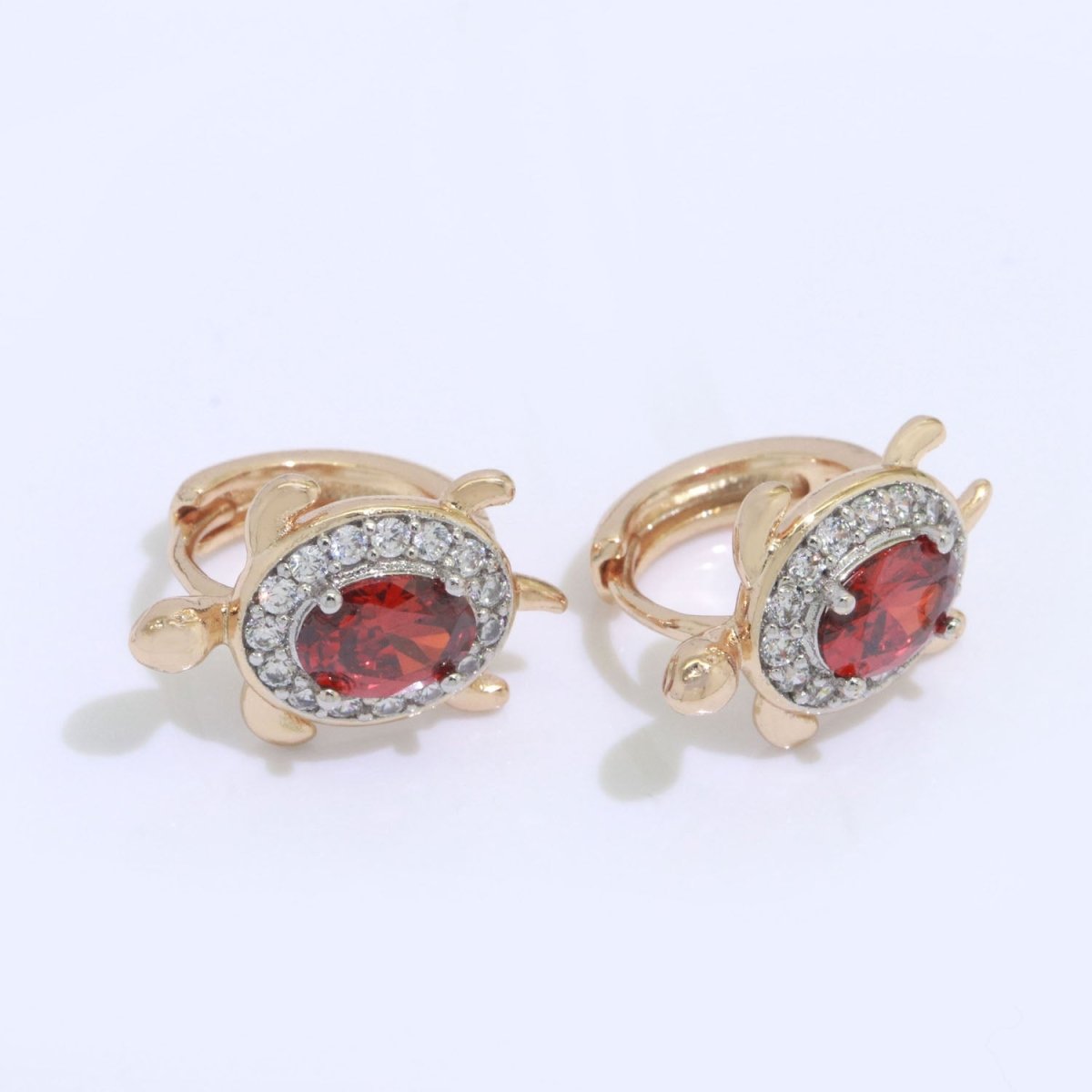 CZ Sea Turtle Earring 18k Gold Filled | Turtle Jewelry | Blue Red Pink Black Green Clear Micro Pave Earring for Turtle Lovers | Under the Sea Inspired