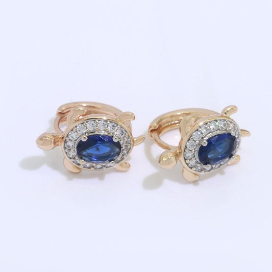 CZ Sea Turtle Earring 18k Gold Filled | Turtle Jewelry | Blue Red Pink Black Green Clear Micro Pave Earring for Turtle Lovers | Under the Sea Inspired